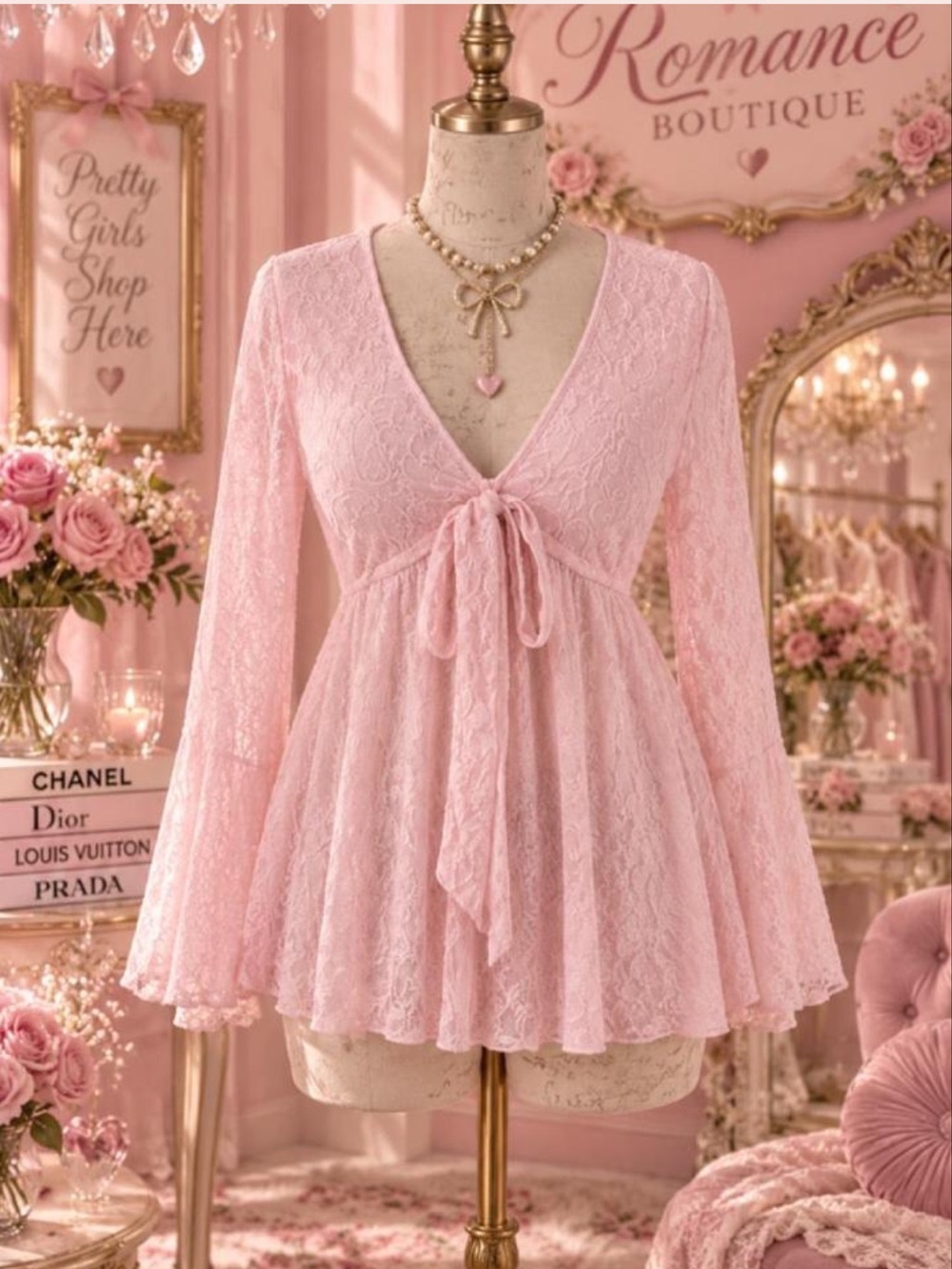 Romantic Pink  Tie-Front babydoll Tunic